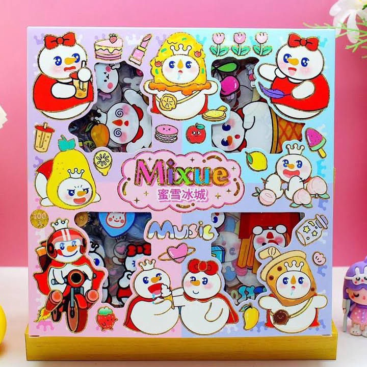 

➭➱✥❄ Sticker Lucu Viral Mixue Rainbow Stiker Label Hp Buku Diary Isi 100Pcs