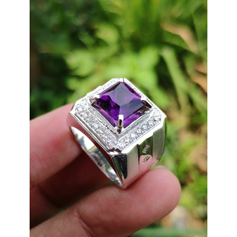 cincin pria batu kecubung mix berlian eropa asli cincin cowok natural batu kecubung berlian eropa pu