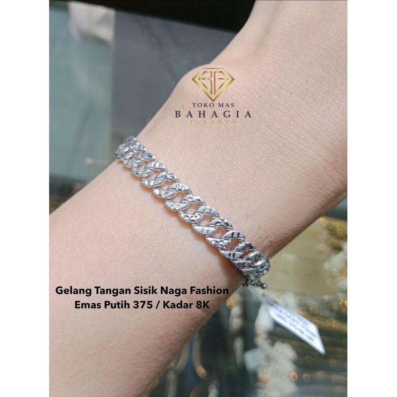 Gelang Tangan Sisik Naga Pasir Ukir Emas Putih 375 Kadar 8K