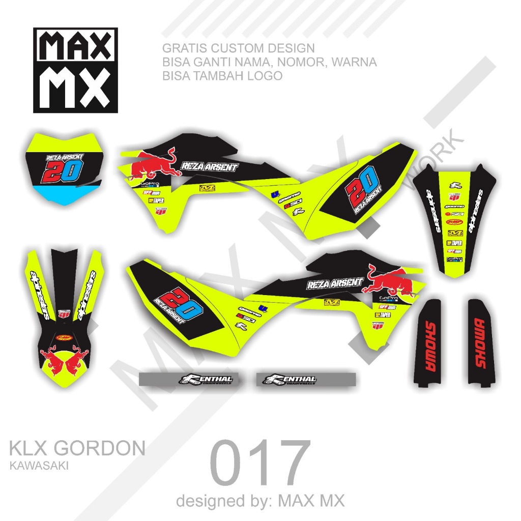 Decal Stiker Klx Gordon Dekal Variasi Stiker Striping Custom banteng hitam hijau stabilo simple D-A5