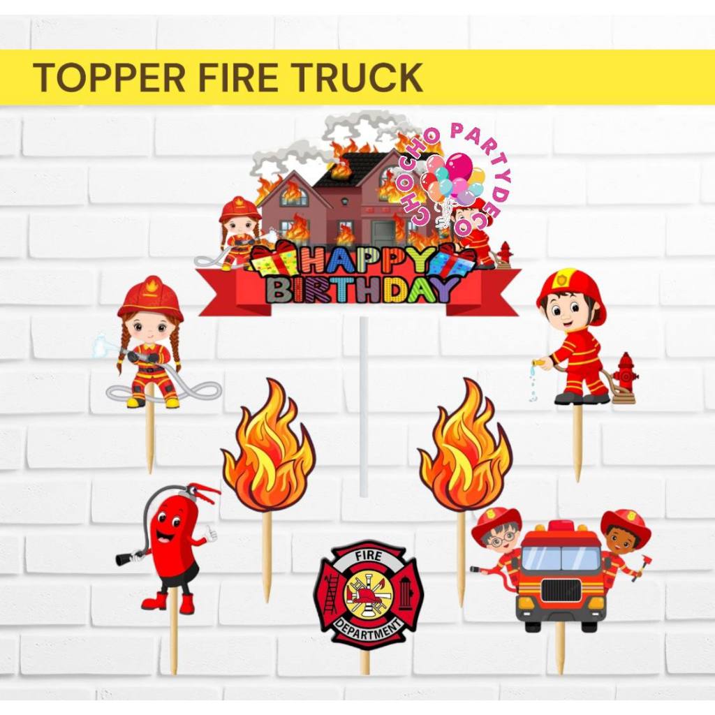 Topper FIRE TRUCK / Topper Kue Fire Truck Fire Man Pemadam Kebakaran