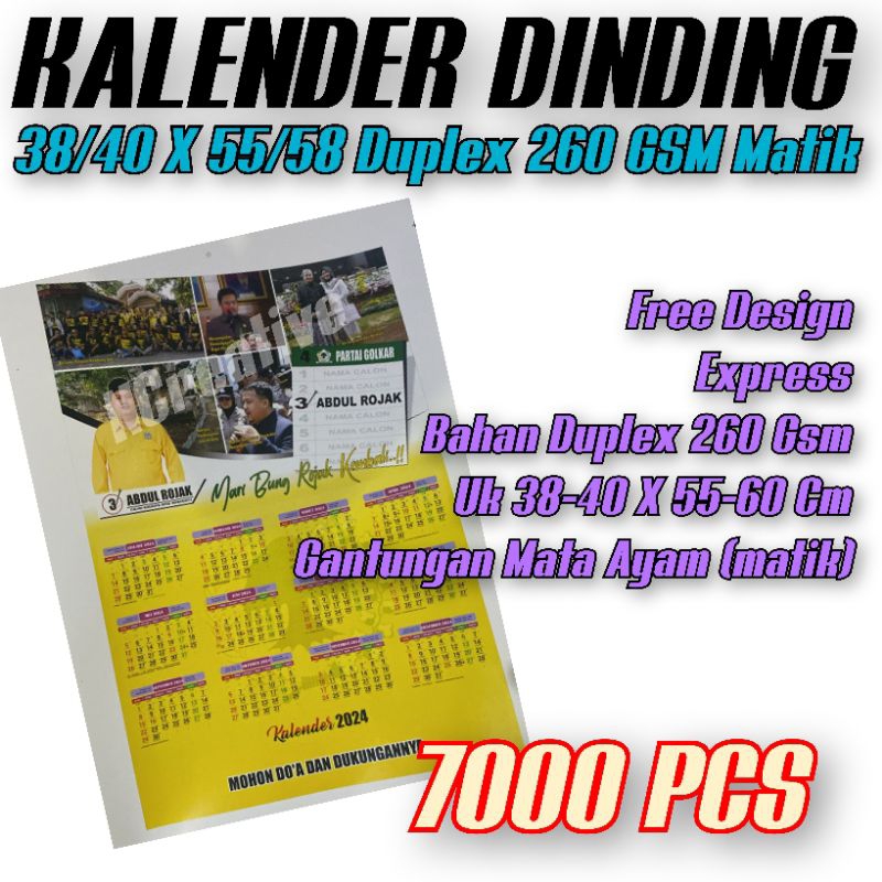 

7000 PCS CETAK KALENDER PARTAI/ PRIBADI 2025 DUPLEX 38x55CM FINISHING MATIK MURAH BANDUNG