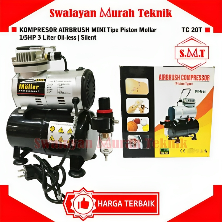Mini Air Compressor Silent MOLLAR 1/4HP 3Liter Kompresor Airbrush