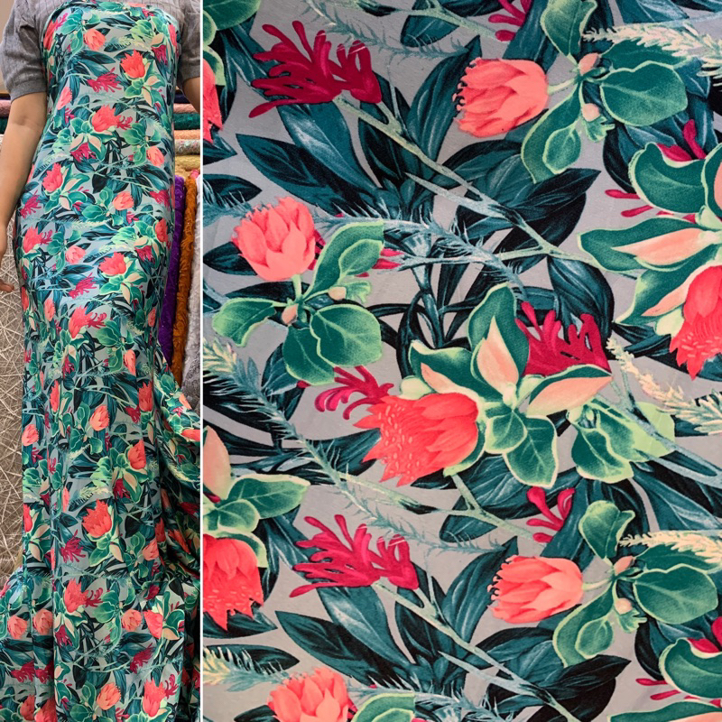 Kain Satin, Silk Motif Bunga/Bahan Satin, Silk Motif Bunga