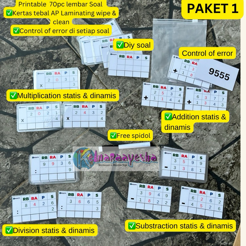 Montessori Stamp game with printable/ mainan matematika montessori stamp game