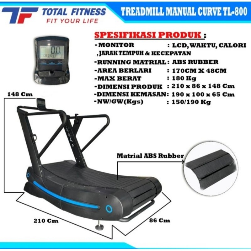 Free Ongkir Dan Pasang Treadmill Manual Curve Total Fitness TL800 ORIGINAL