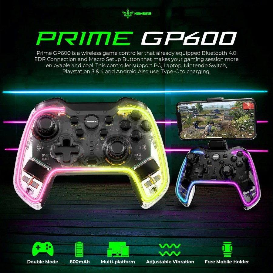 NYK Prime GP600 Gamepad/Game Pad Joystick Controller Bluetooth RGB