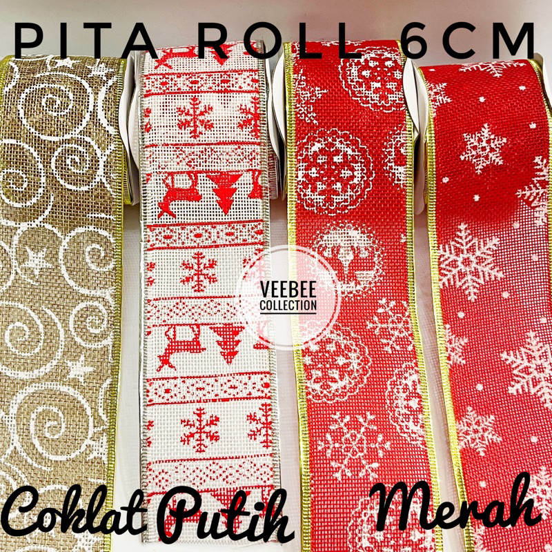 Pita Motif Natal 6cm goni motif tile motif/ pita roll natal/ ribbon