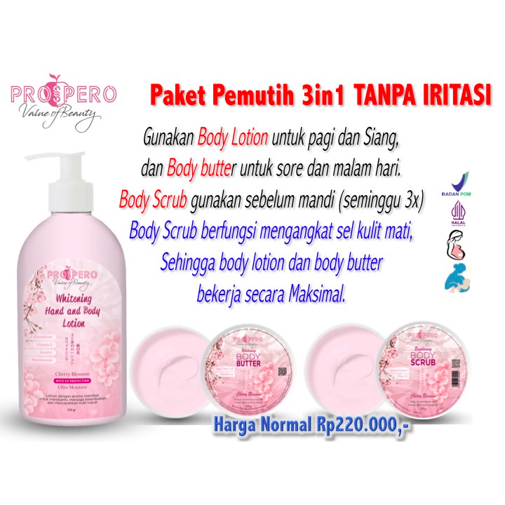 Lotion Pemutih / Bleaching  / Prospero Whitening Hand and Body Lotion / Halal BPOM
