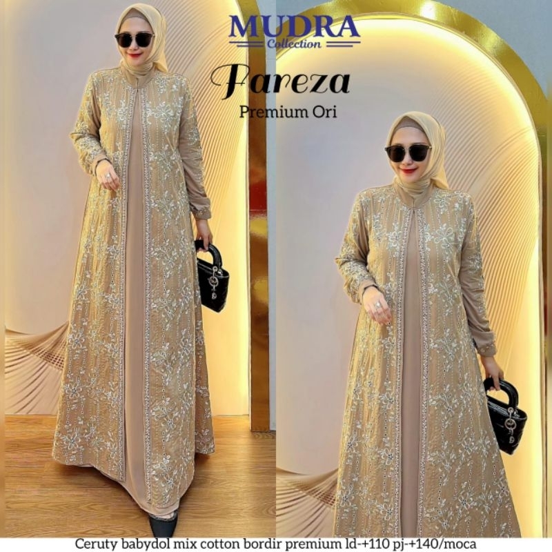Fareza by Mudra Collection / Maxi Dress Ceruty Babydoll mix Cotton Bordir Premium / Gamis Ceruty Bab