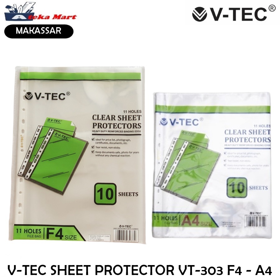 

[PAK/10LEMBAR ] V-TEC SHEET PROTECTOR F4 VT-303/A4 VT-303/F4
