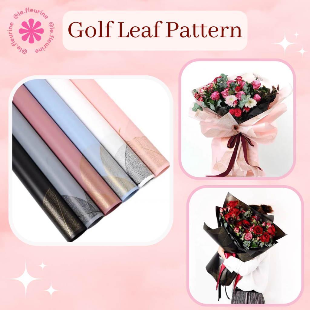 

Flower Wrapping Paper Gold Leaf Pattern Cellophane Kertas Buket Motif Kotak Plaid Pop Up Bicolor White Glossy Waterproof Kertas Bungkus Bunga