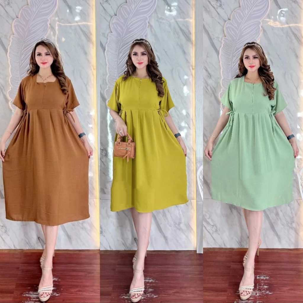 Daster Polos Adira Resleting Depan - Dress Busui Kekinian Tali Samping