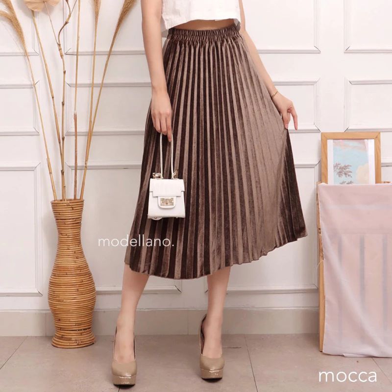 Rok bludru plisket velvet rok mayung Premium rok beludru 7/8/Rok midi bludru/Rok beludru