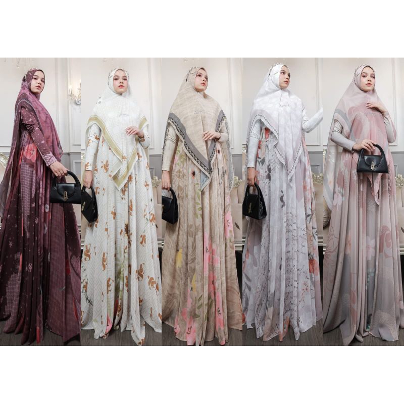 Ayumna Series By Eldeena Syari Original Terbaru Gamis Syar'i Ceruty Babydoll Printing Mix Jersey Pri