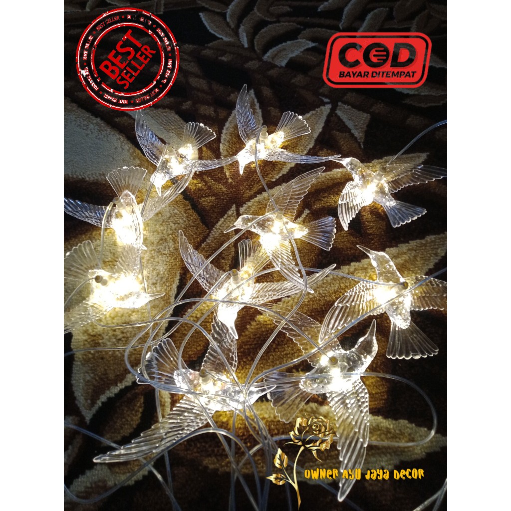 lampu gantung burung akrilik / lampu burung plastik isi 10 pcs led dekorasi pelaminan