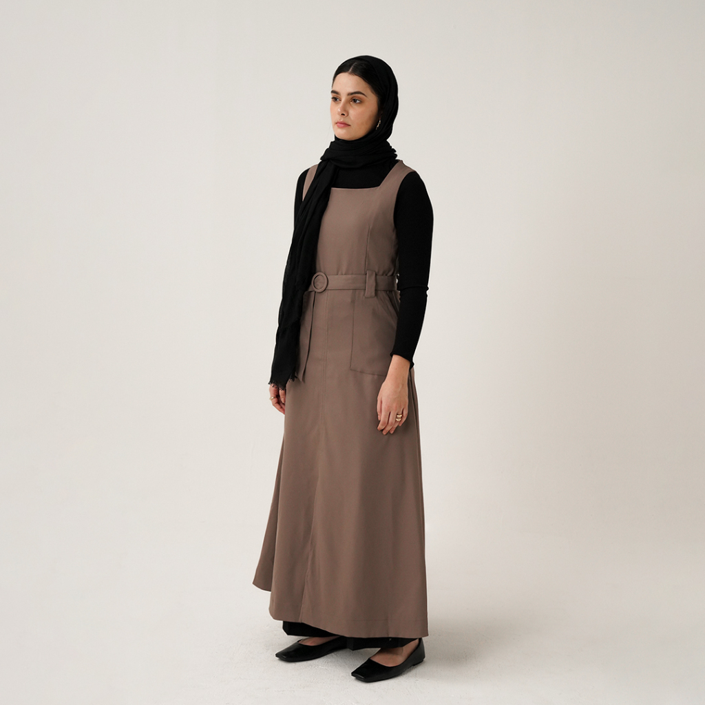 Queensland Dress Jumpsuit Wanita Muslim LIN000305Q Coklat