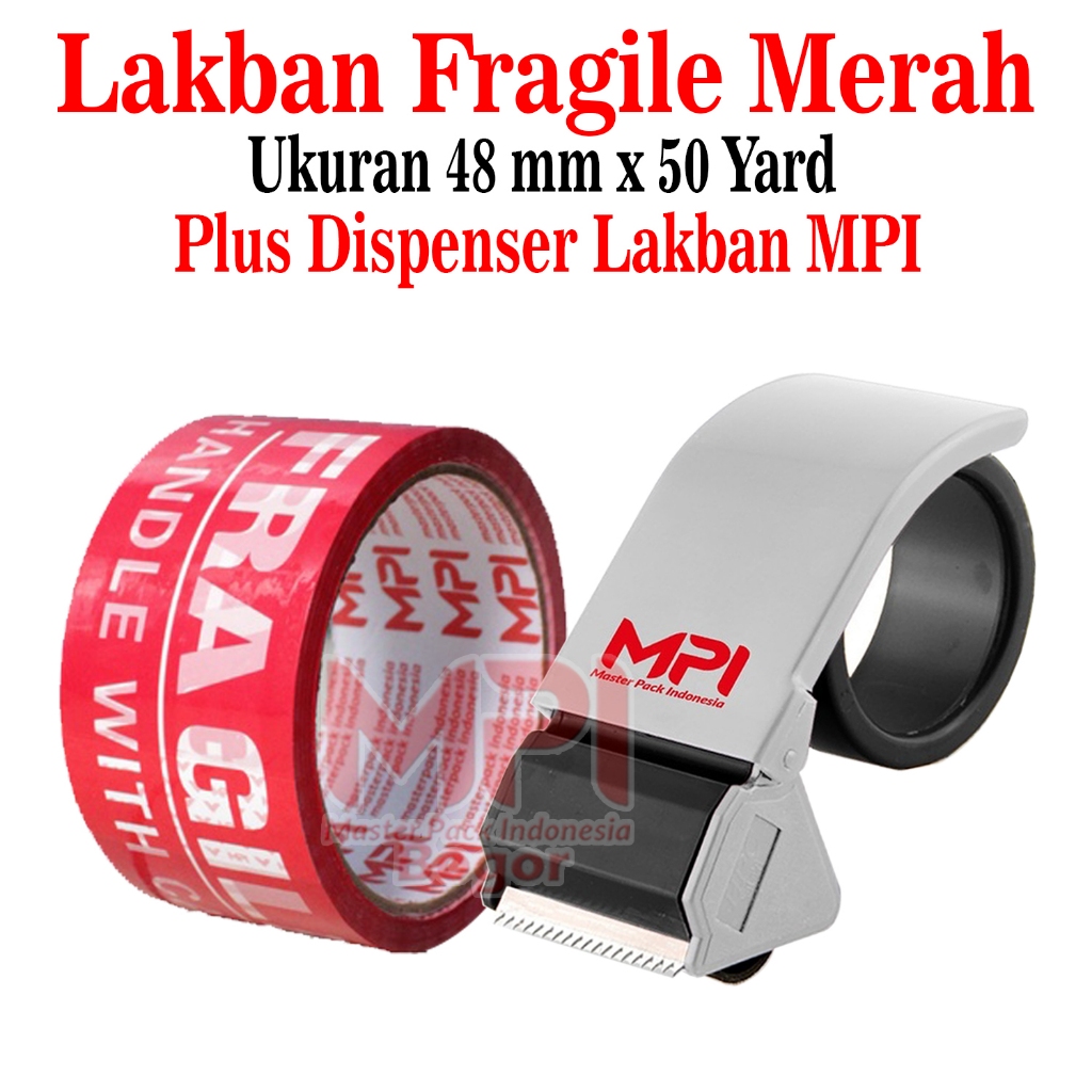 

Lakban Fragile Merah MPI 48 mm x 50 Yard + Dispenser Lakban MPI - Master Pack Indonesia Bogor