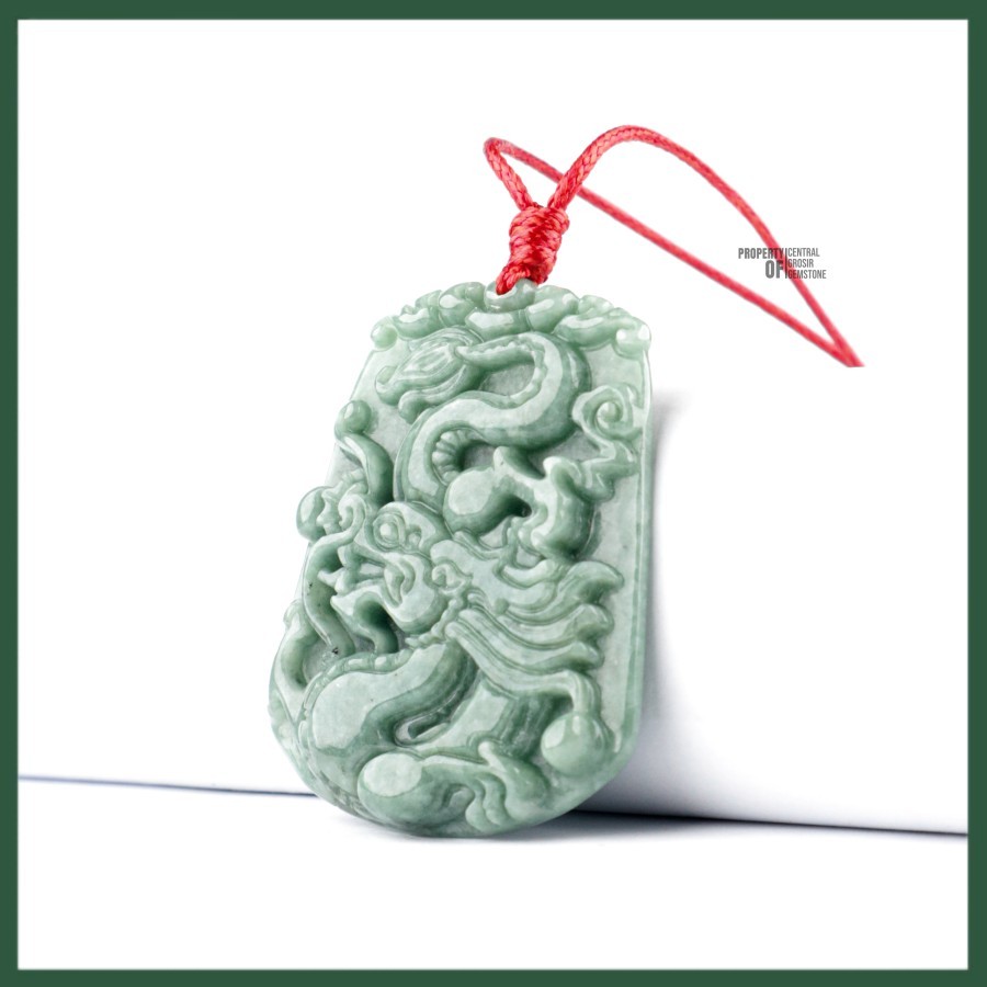 Kalung Liontin Naga Pria Batu Giok Natural Jadeite Jade Burma Asli