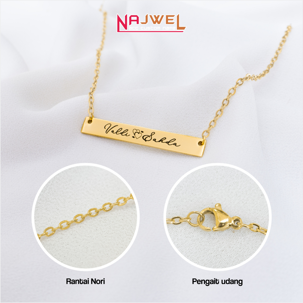 Kalung Titanium Ukir Nama Anti Karat Gold Request Tanggal Penting Laser Engrave Rantai Nori 45 cm