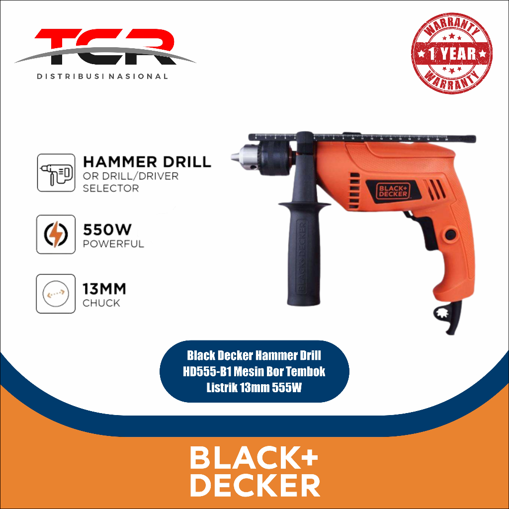 Black Decker Hammer Drill HD555-B1 Mesin Bor Tembok Listrik 13mm 555W
