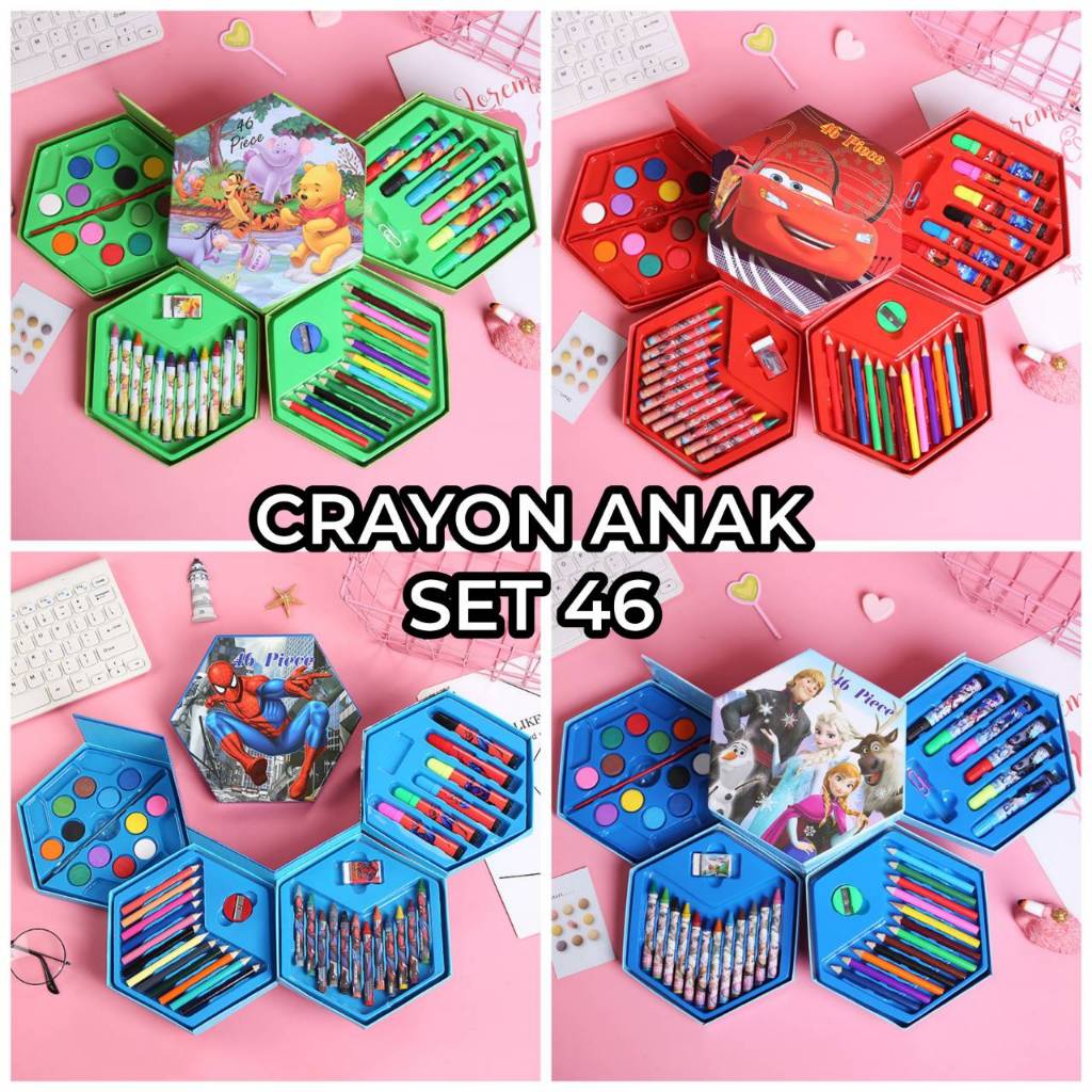 

Crayon Set Isi 46 Pensil Warna Spidol Cat Air Alat Lukis