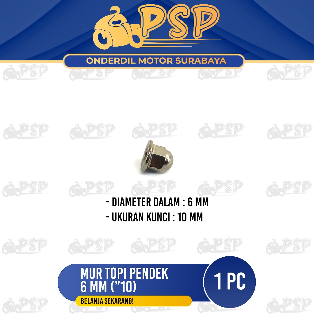 Mur Topi Pendek 6mm K10 (Harga Per 1 PC) - Mor Mur Ring Baut Baud Flange Fleng Pleng Topi Cap Pendek