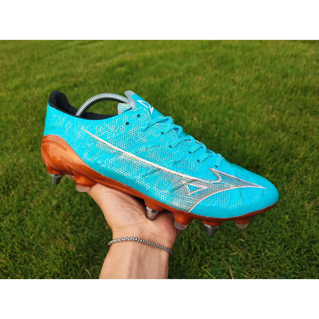 Sepatu Sepak Bola Soccer Mizuno Alpha Made In Japan SG MIX sol pull tapak besi - Blue Curacao Snow W