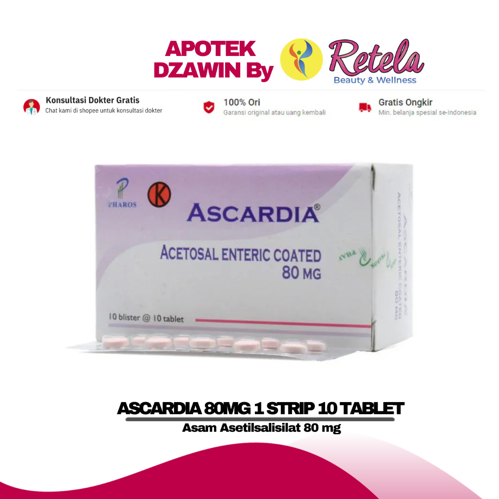 ASCARDIA 80MG 1 STRIP 10 TABLET ( Asam Asetilsalisilat 80 mg )