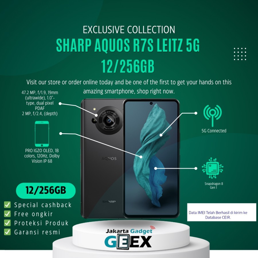 Sharp Aquos R7s 5G 12GB 256GB Black Garansi resmi Sharp indo + bonus