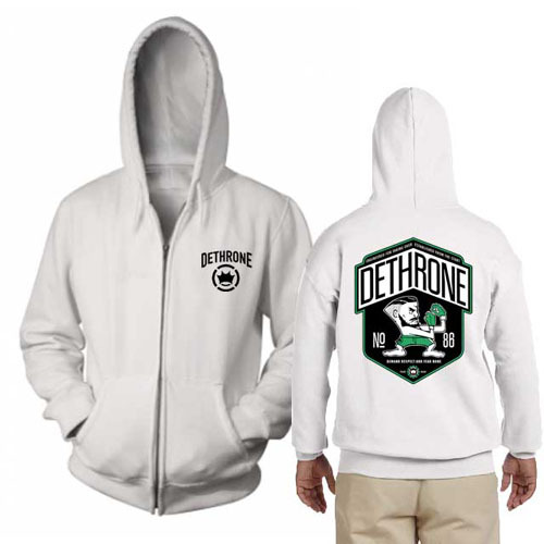 Jaket Hoodie Dethrone Connor McGregor Hoodie Ritsleting Bahan Cotton Fleece New Zipper Hoodie White