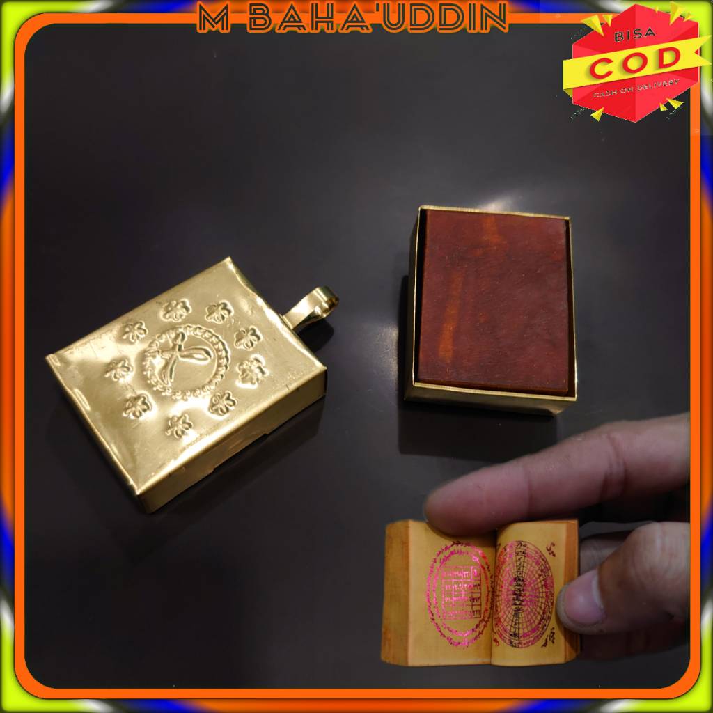 Andarun arab besar tinta merah wadah bandul kuningan