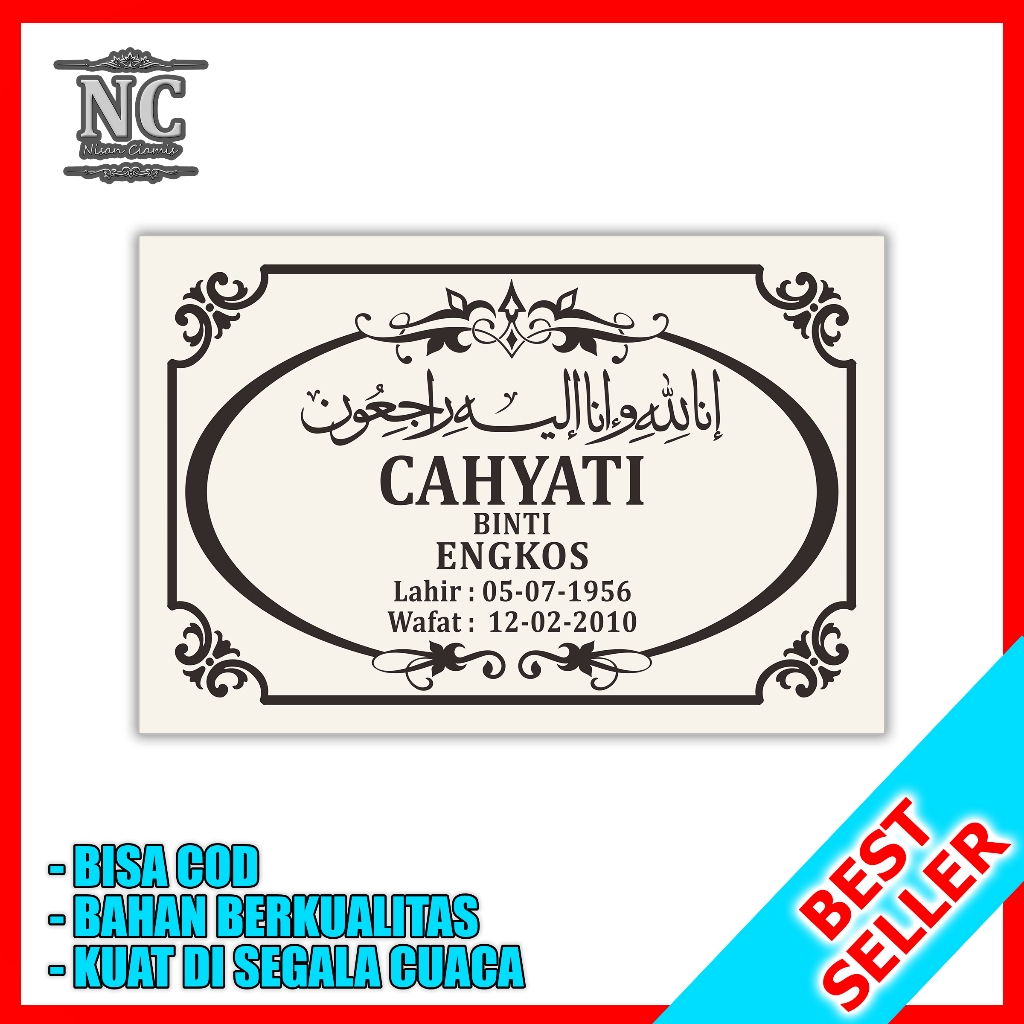 BATU NISAN GRANIT Penghias Makam Motif Lingkaran Warna Cream Ukuran 20x30 cm - SATU HARI JADI