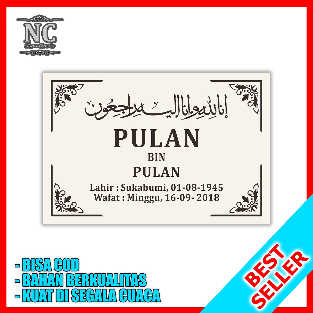 BATU NISAN GRANIT Penghias Makam Motif Empat Kupu Warna Cream Ukuran 20x30 cm - SATU HARI JADI