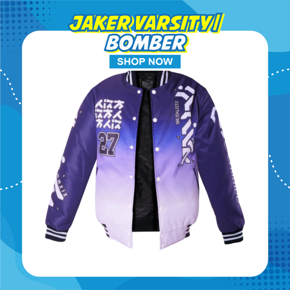 (COD) Jaket Baseball Varsity jacket Pria Wanita Printing Motif GRADASI UNGU