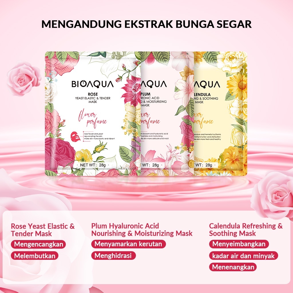 KUMARA STORE - SHEET MASK BIOAQUA Masker Wajah Flowers Series (28g/pcs) Hydrating Essence Face Mask 