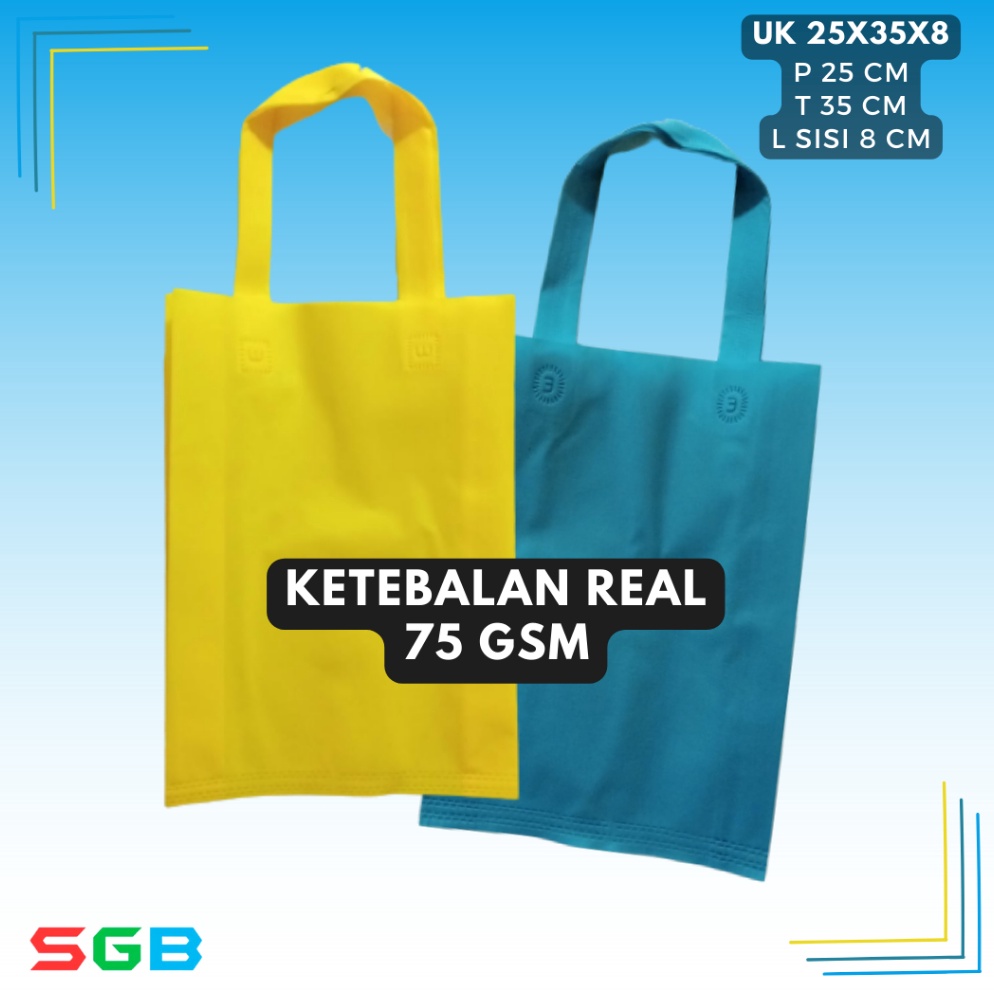 

Realpct isi 12pcs Tas Spunbond Handle uk 25x35 / Goodie Bag 75 gsm / Tas Kain Polos