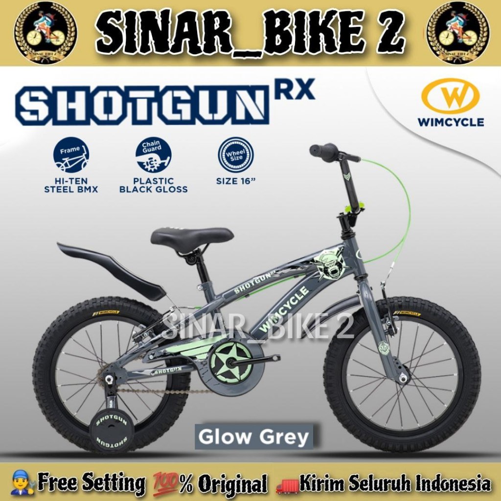Sepeda Anak Laki WIMCYCLE SHOTGUN RX Ukuran 16 Inch Usia 4-6 Tahun