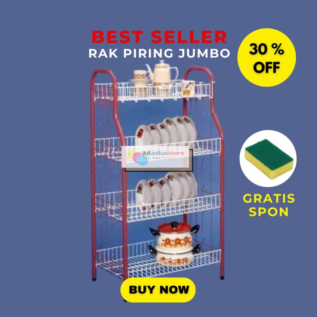 Rak Piring Stainless 4 Susun Jumbo / Rak Cuci Piring Gelas Besar