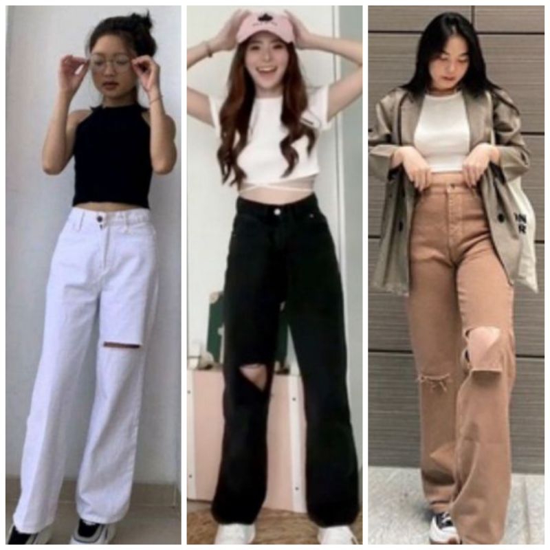 CELANA KULOT JEANS SOBEK LUTUT RIPPEP JINS CEWEK//KULOT SOBEK JEANS WANITA GAYA KOREA JINS CEWEK CEW