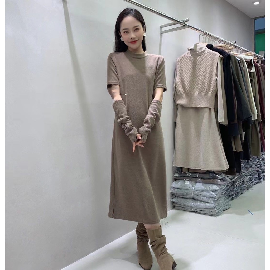 Dress Kaos Tunik Midi PREMIUM IMPORT - Cut sleev