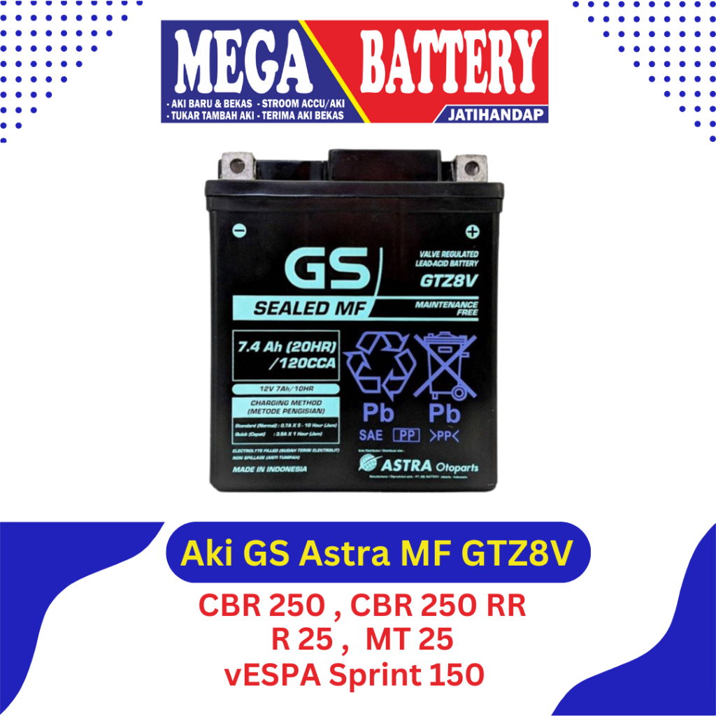 AKI GS ASTRA  GTZ-8V / Aki motor vespa Sprint 150 / aki motor R25 / Aki motor CBR 250 / Aki motor ka