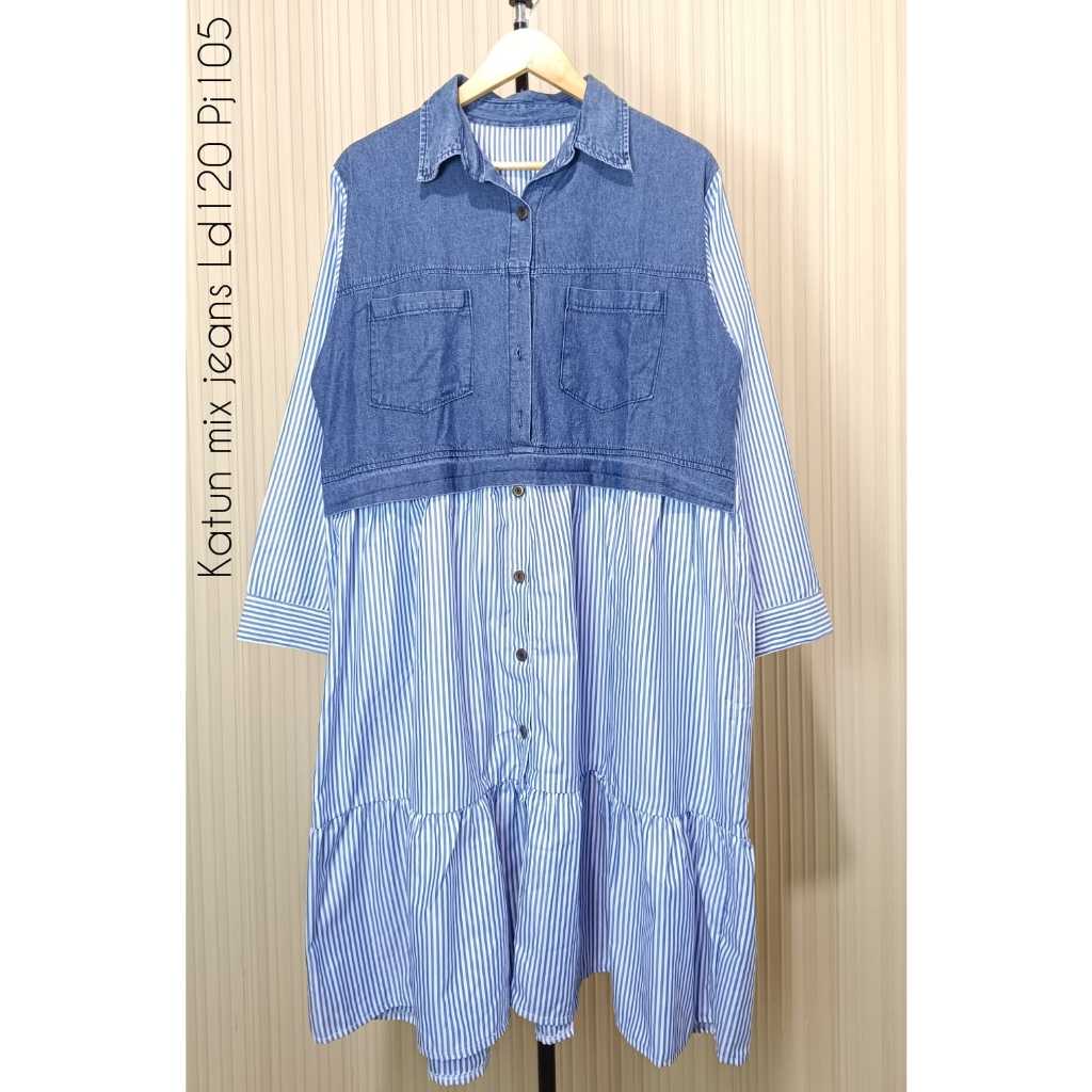 Tunik jeans mix katun import