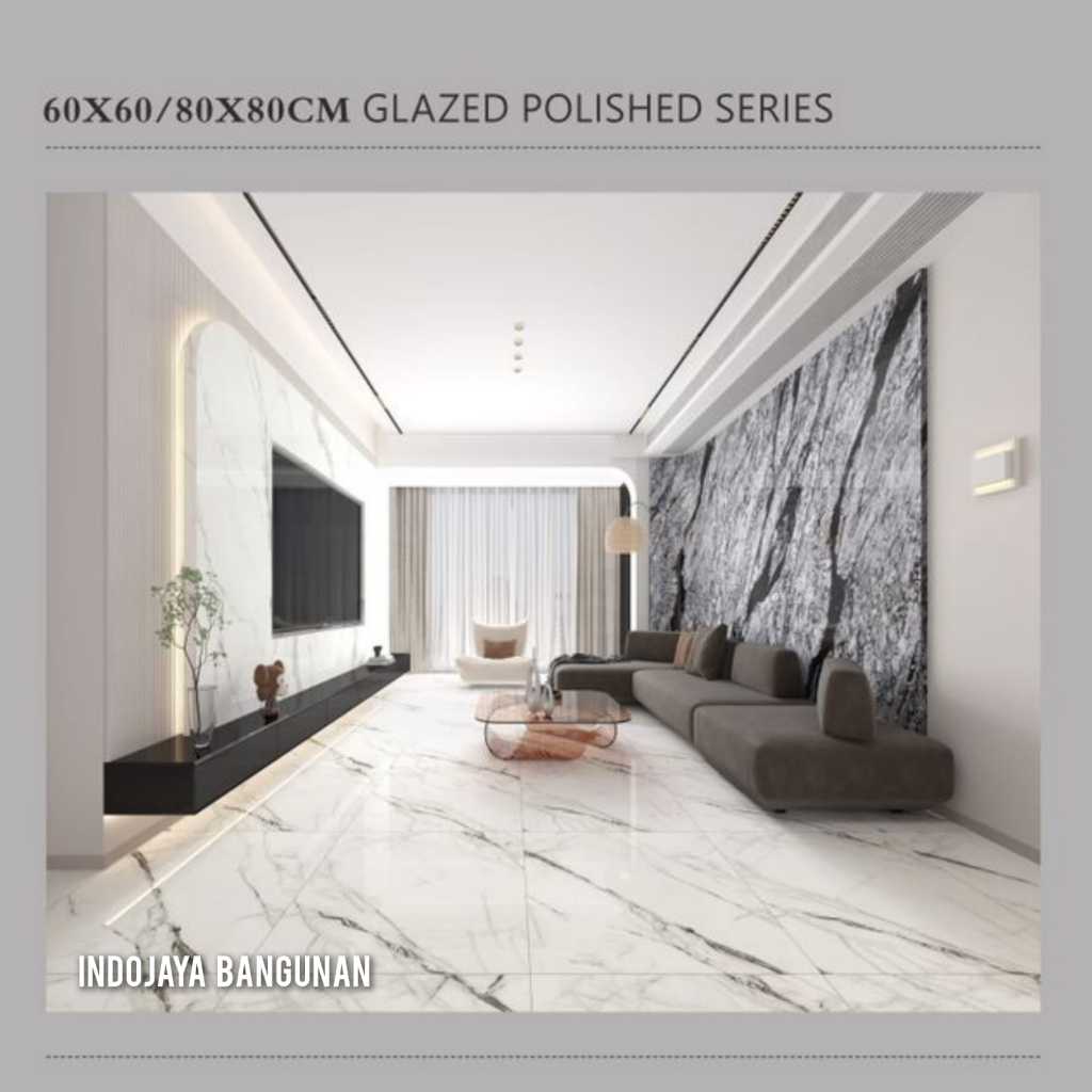 Granit Polished Licin Putih Motif Abu 80 x 80 Cm