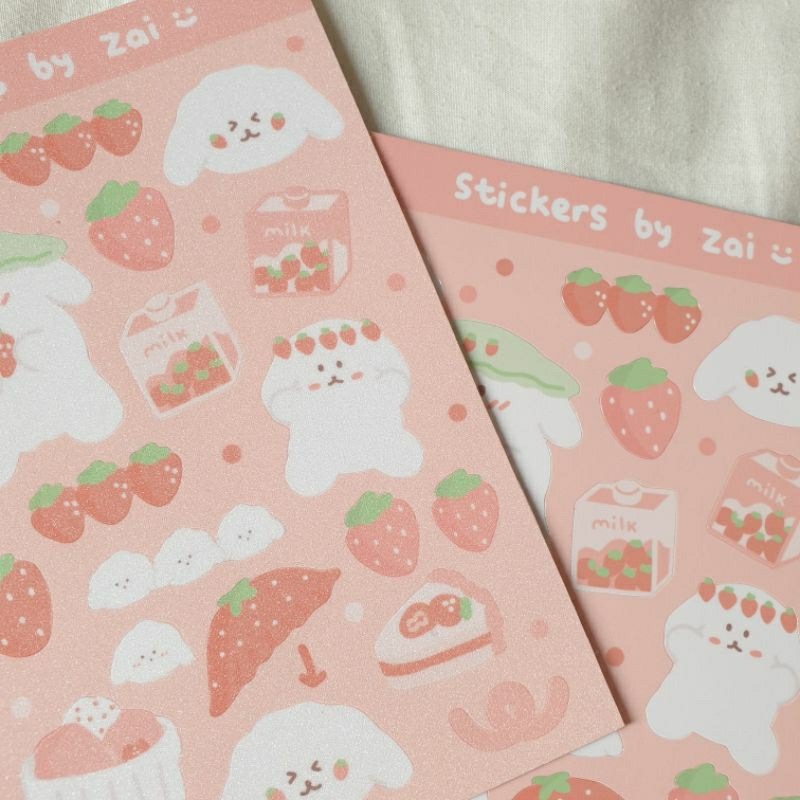 

strawberry dog stickers by.zai