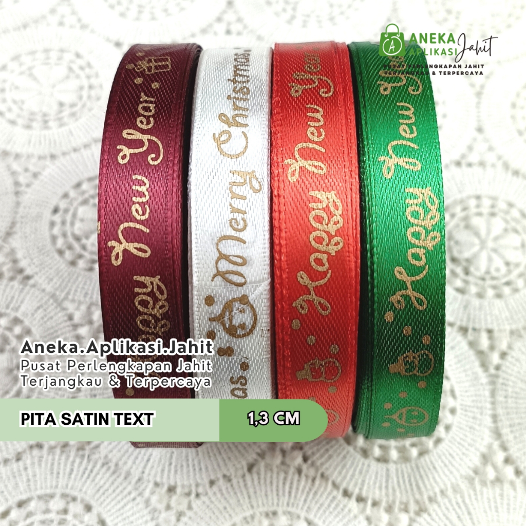 

1 METER PITA SATIN 1/2 INCH (1,3 CM) "NATAL" / PITA KERAJINAN TANGAN HAPPY NEW YEAR /MERRY CHRISTMAS
