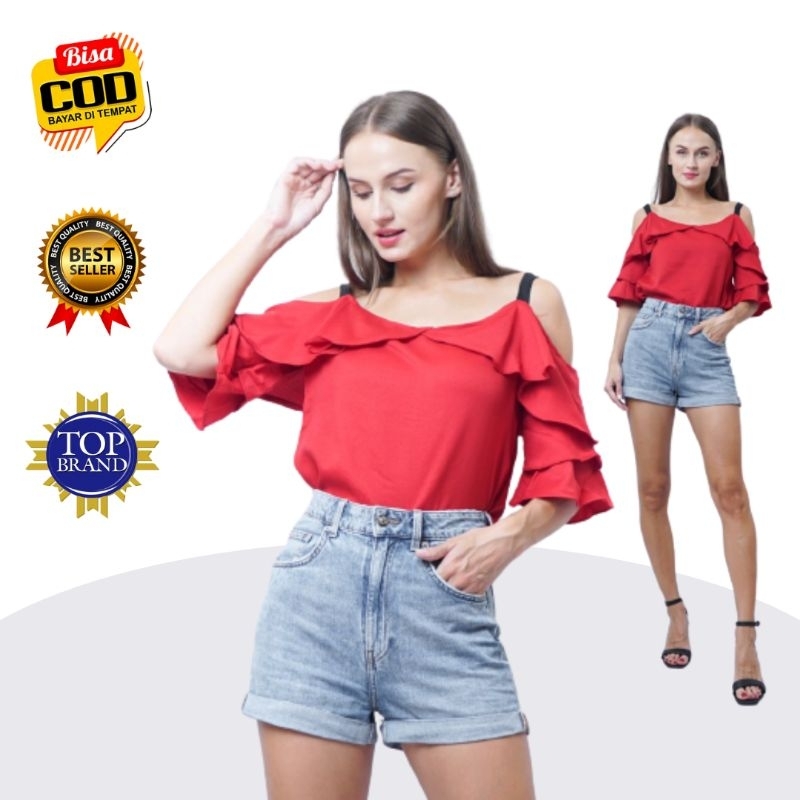 Aitentica Baju Atasan Wanita Sabrina  Dengan Tali Twistcone Korea Untuk Remaja Dewasa Kerja Kantor