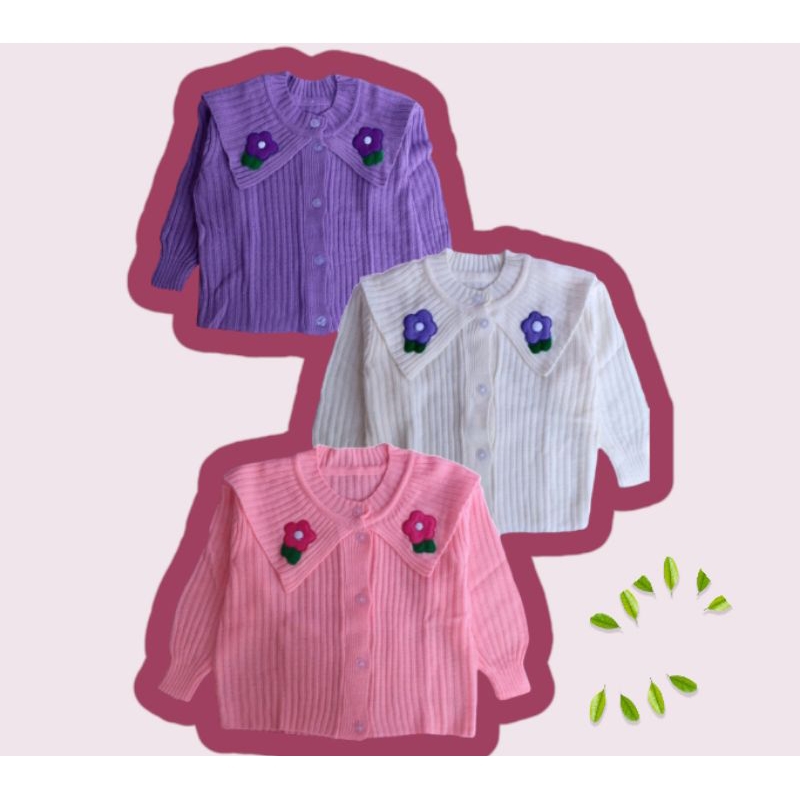 cardigan rajut anak perempuan kerah bunga usia  3 sampai 10 th