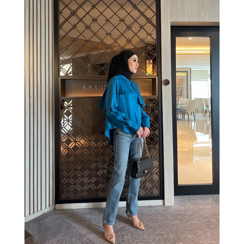 GONEGANI OFFICIAL - Kemeja Wanita Polos Berkancing Pleats Blouse