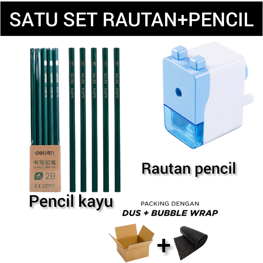 

STUDY SET STATIONERY 10 PCS PENSIL 2B + SERUTAN PUTAR SET PAKET ALAT TULIS